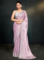 Sattin Silk Purple Party Wear Embroidery Work Saree